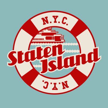 Vintage t-shirt etiket amblem tasarımı. Staten Adası feribot, New York City ile yazı.