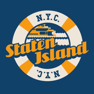 Vintage t-shirt etiket amblem tasarımı. Staten Adası feribot, New York City ile yazı.