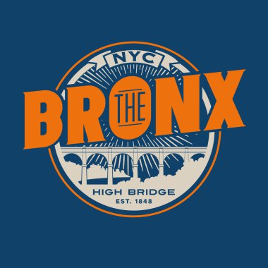 Vintage t-shirt etiket amblem tasarımı. Bronx New York City yazı tarihi yüksek köprü ile