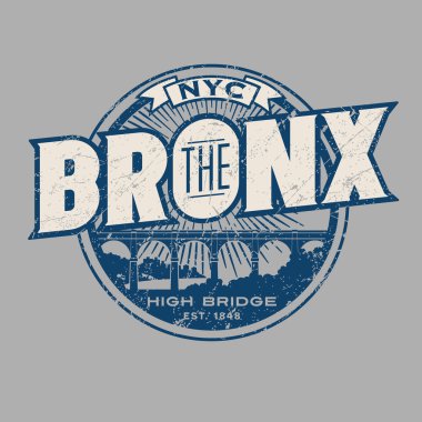 Vintage t-shirt etiket amblem tasarımı. Bronx New York City yazı tarihi yüksek köprü ile