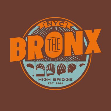 Vintage t-shirt etiket amblem tasarımı. Bronx New York City yazı tarihi yüksek köprü ile