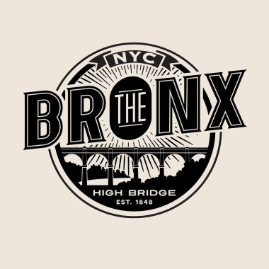 Vintage t-shirt etiket amblem tasarımı. Bronx New York City yazı tarihi yüksek köprü ile