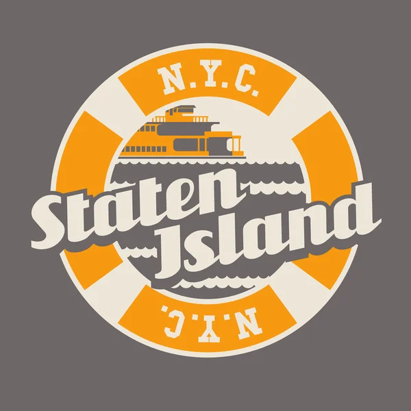 Vintage t-shirt sticker embleem ontwerp. Staten Island belettering met veerboot, New York City. — Stockvector