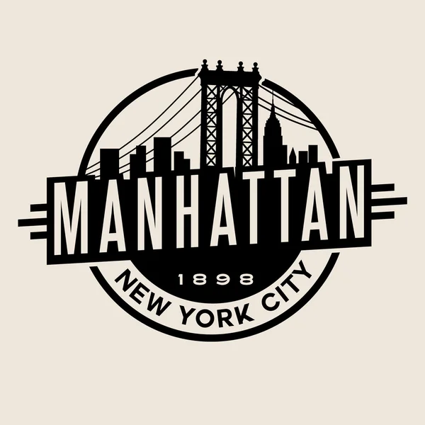 Vintage t-shirt sticker emblem design. Manhattan New York City and Manhattan Bridge and skyline Stock Illustration