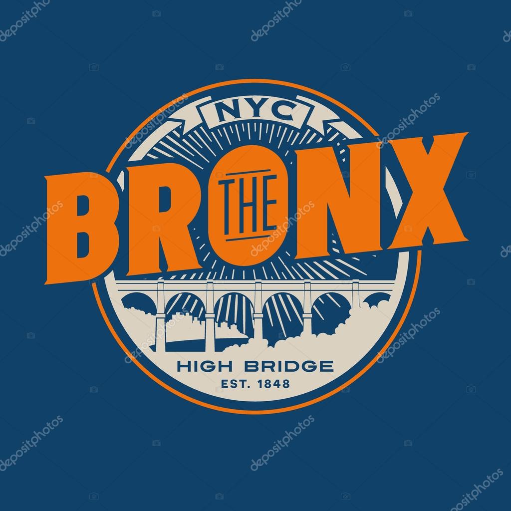 Vintage t-shirt sticker emblem design. The Bronx New York City lettering with historic High Bridge