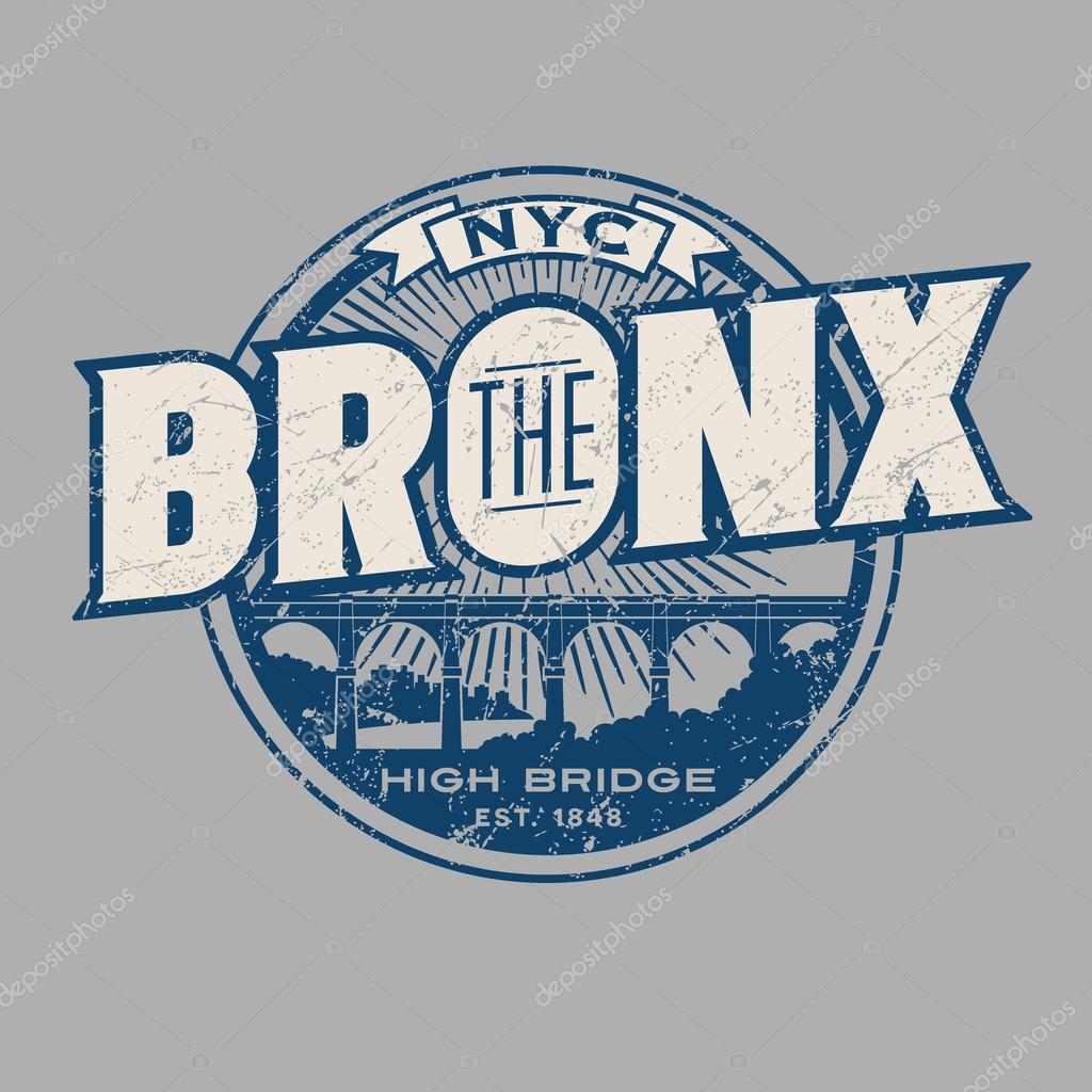 Vintage t-shirt sticker emblem design. The Bronx New York City lettering with historic High Bridge
