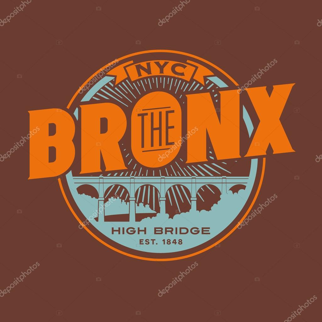 Vintage t-shirt sticker emblem design. The Bronx New York City lettering with historic High Bridge