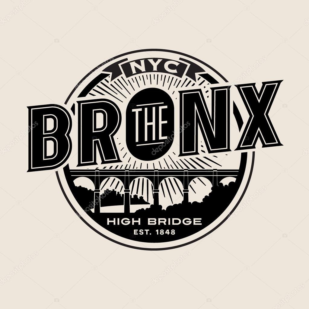 Vintage t-shirt sticker emblem design. The Bronx New York City lettering with historic High Bridge