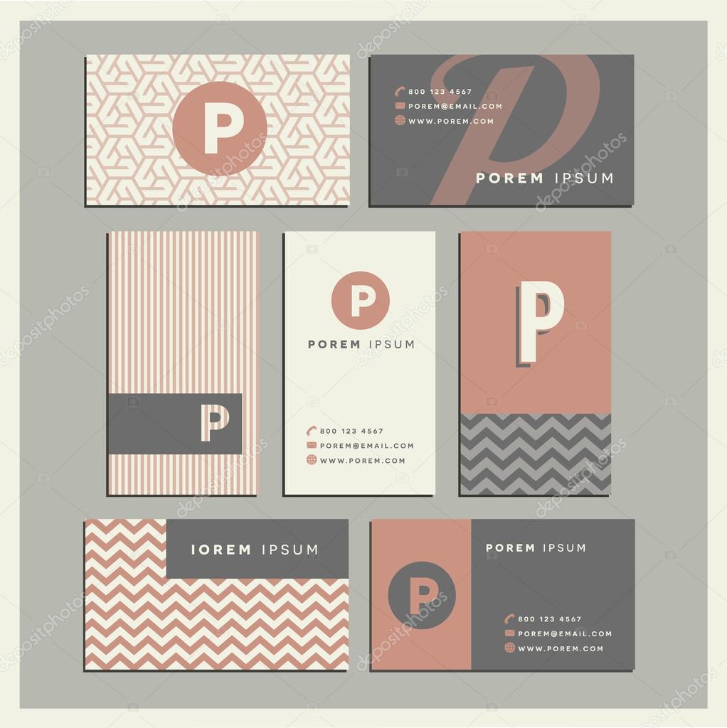 Set of coordinating business card designs with the letter p