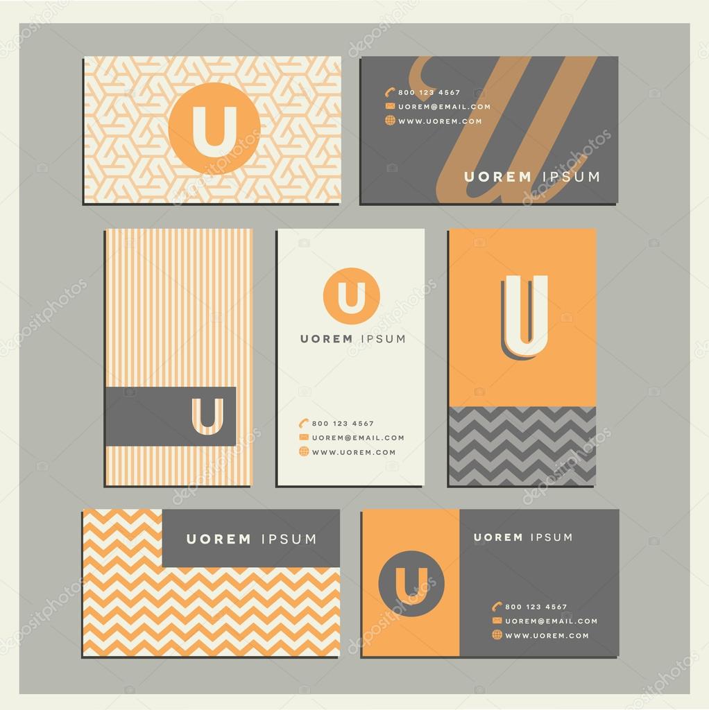 Set of coordinating business card designs with the letter u