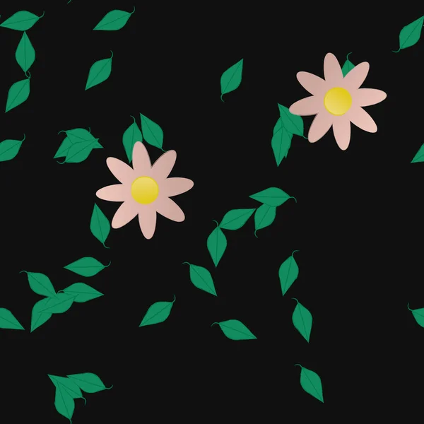 Hermosa Composición Con Flores Colores Simples Hojas Verdes Fondo Monocromo — Archivo Imágenes Vectoriales