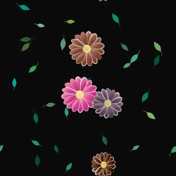 Hermosa Composición Con Flores Colores Simples Hojas Verdes Fondo Monocromo — Vector de stock