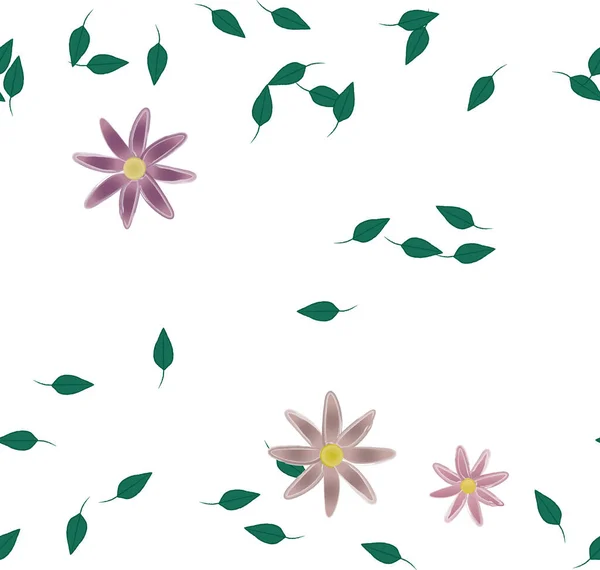 Mooie Compositie Met Eenvoudige Gekleurde Bloemen Groene Bladeren Monochrome Achtergrond — Stockvector