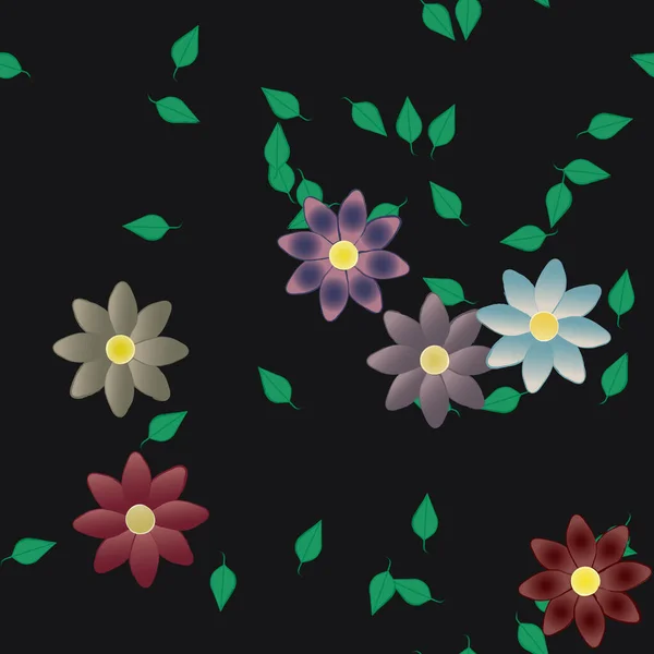 Vector Patrón Sin Costura Con Flores Hojas — Archivo Imágenes Vectoriales