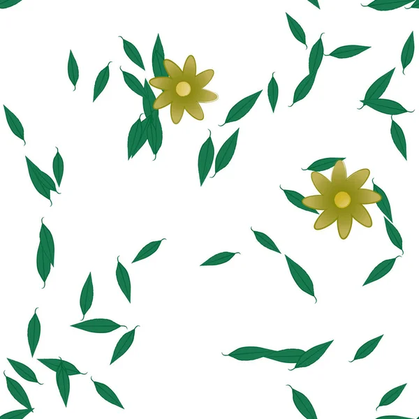 Vector Seamless Pattern Flowers Leaves — Stock Vector