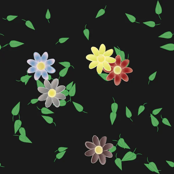 Hermosa Composición Con Flores Colores Simples Hojas Verdes Fondo Monocromo — Vector de stock