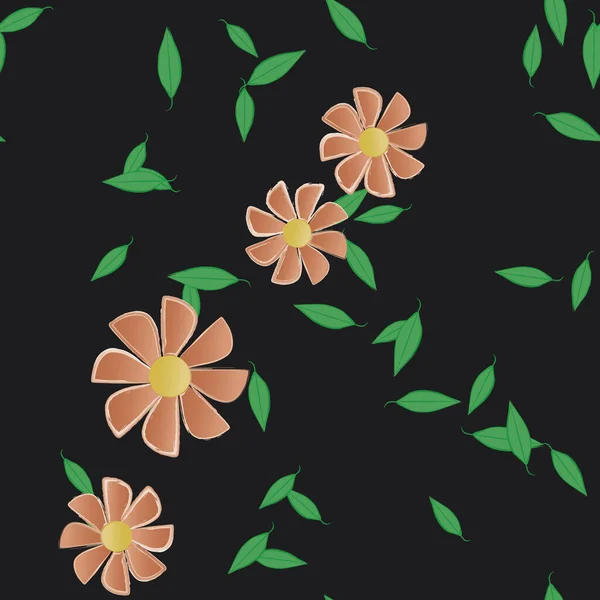 Hermosa Composición Con Flores Colores Simples Hojas Verdes Fondo Monocromo — Vector de stock