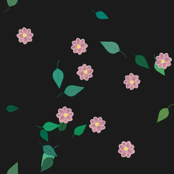 Mooie Compositie Met Eenvoudige Gekleurde Bloemen Groene Bladeren Monochrome Achtergrond — Stockvector