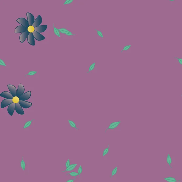 Mooie Compositie Met Eenvoudige Gekleurde Bloemen Groene Bladeren Monochrome Achtergrond — Stockvector