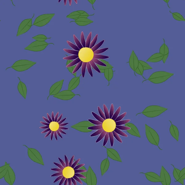 Mooie Compositie Met Eenvoudige Gekleurde Bloemen Groene Bladeren Monochrome Achtergrond — Stockvector