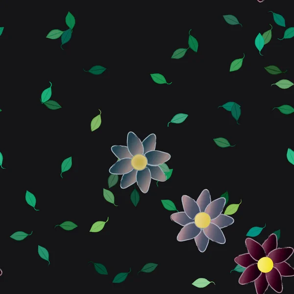 Compoziție Frumoasă Flori Simple Colorate Frunze Verzi Fundal Monocrom Ilustrație — Vector de stoc