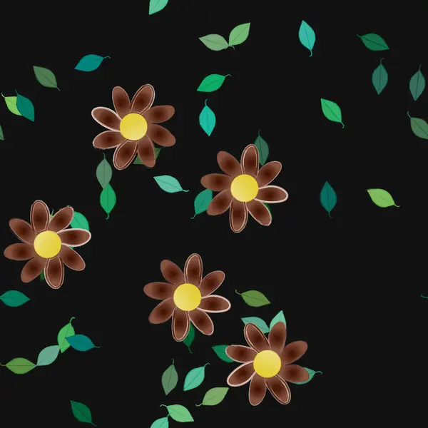 Motif Sans Couture Vectoriel Avec Des Fleurs Des Feuilles — Image vectorielle