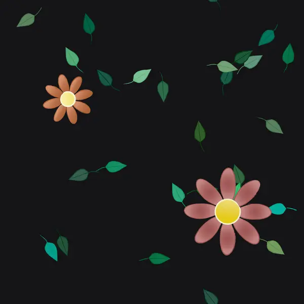 Belle Composition Avec Des Fleurs Colorées Simples Des Feuilles Vertes — Image vectorielle