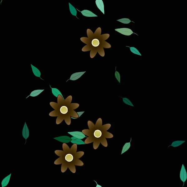 Hermosa Composición Con Flores Colores Simples Hojas Verdes Fondo Monocromo — Vector de stock