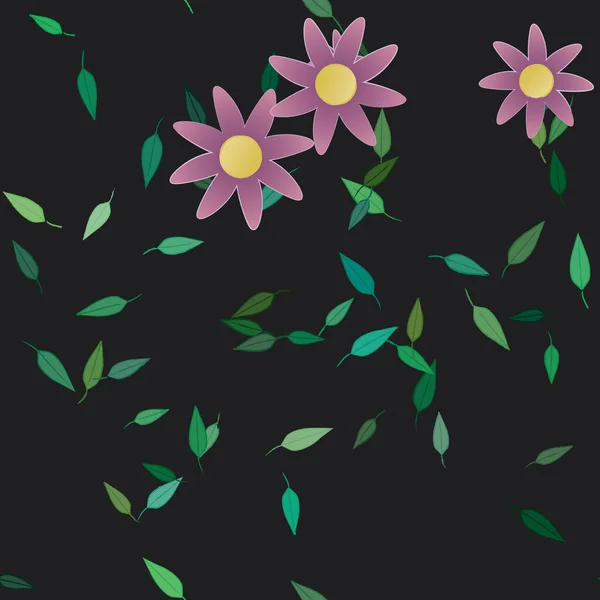 Vector Patrón Sin Costura Con Flores Hojas — Vector de stock