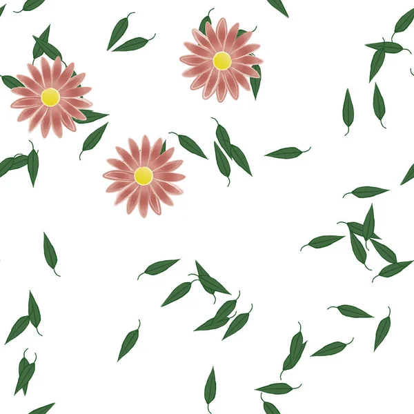 Hermosa Composición Con Flores Colores Simples Hojas Verdes Fondo Monocromo — Vector de stock