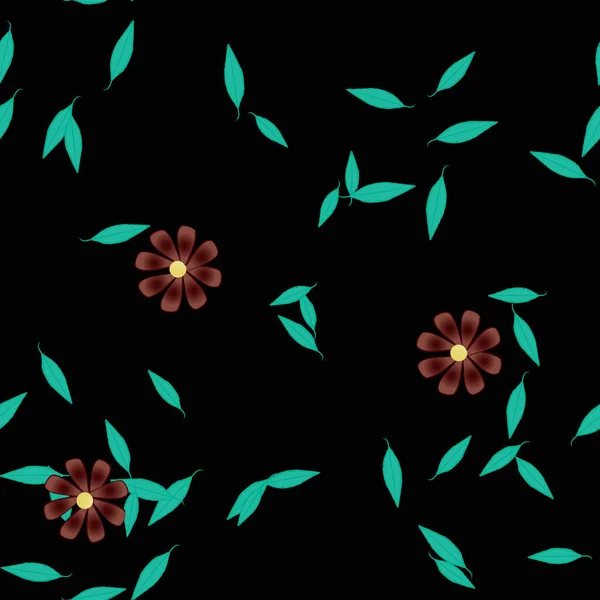 Hermosa Composición Con Flores Colores Simples Hojas Verdes Fondo Monocromo — Vector de stock