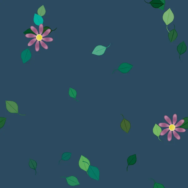 Mooie Compositie Met Eenvoudige Gekleurde Bloemen Groene Bladeren Monochrome Achtergrond — Stockvector