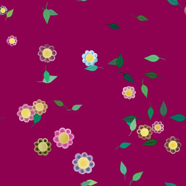 Motif Sans Couture Vectoriel Avec Des Fleurs Des Feuilles — Image vectorielle