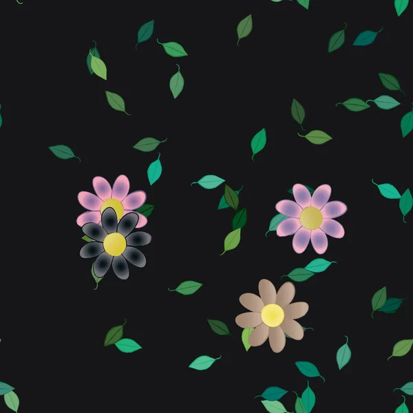 Hermosa Composición Con Flores Colores Simples Hojas Verdes Fondo Monocromo — Archivo Imágenes Vectoriales