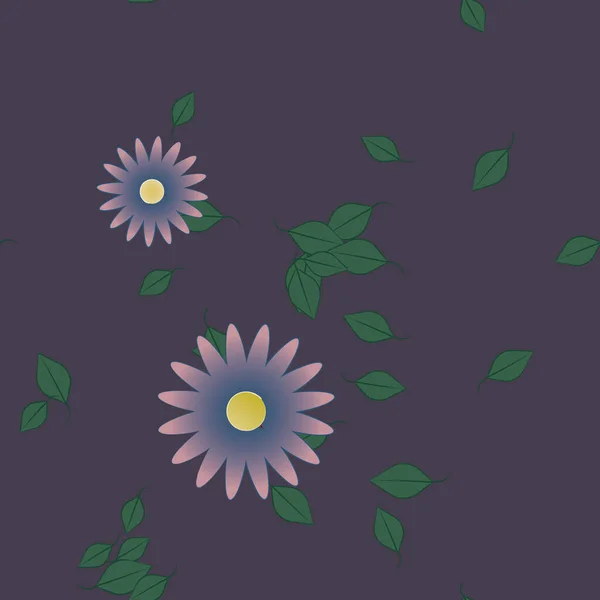 美丽的构图 带有单色背景的单色花和绿叶 矢量插图 — 图库矢量图片