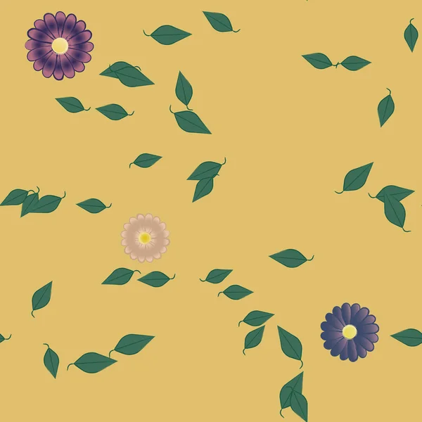 Vacker Komposition Med Enkla Färgade Blommor Och Gröna Blad Vid — Stock vektor
