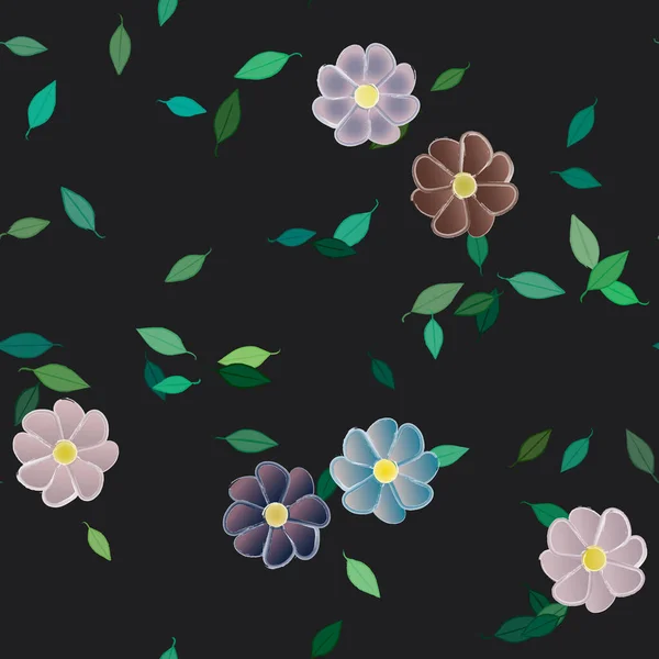 Hermosa Composición Con Flores Colores Simples Hojas Verdes Fondo Monocromo — Vector de stock