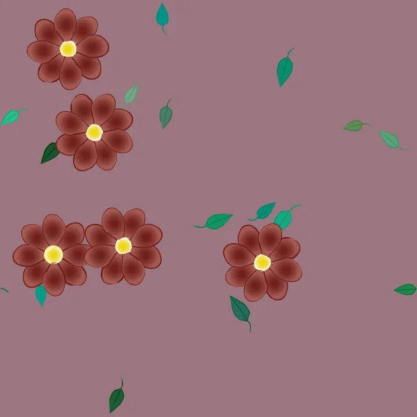 具有单色背景的单色花和绿叶的美丽构图 矢量插图 — 图库矢量图片