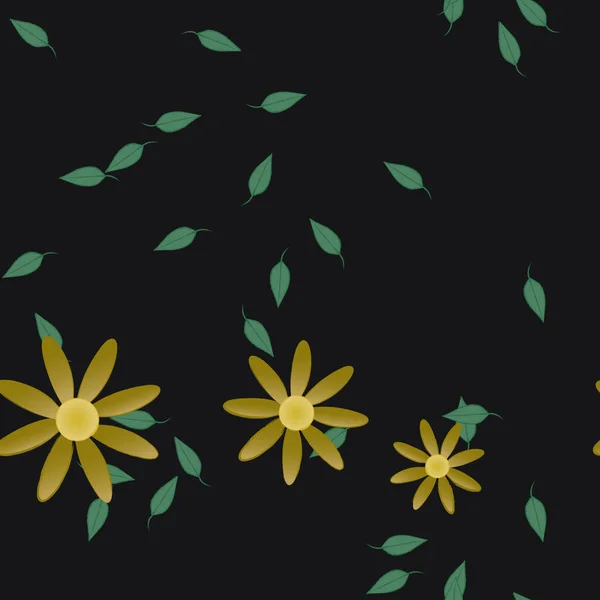 Hermosa Composición Con Flores Colores Simples Hojas Verdes Fondo Monocromo — Vector de stock