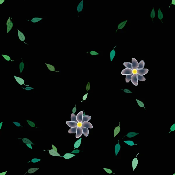 Bella Composizione Con Fiori Colorati Semplici Foglie Verdi Sfondo Monocromatico — Vettoriale Stock