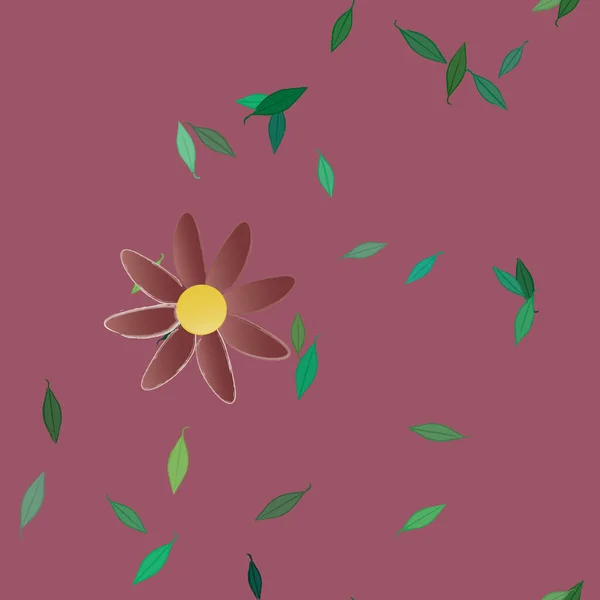 Όμορφη Σύνθεση Απλά Χρωματιστά Λουλούδια Και Πράσινα Φύλλα Στο Μονόχρωμο — Διανυσματικό Αρχείο