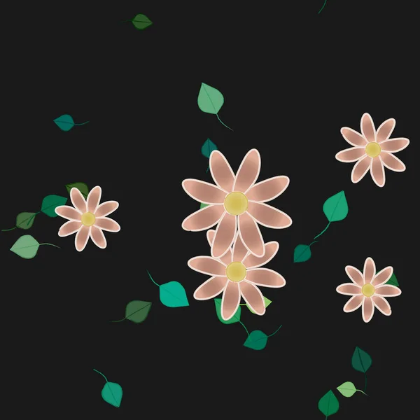 Hermosa Composición Con Flores Colores Simples Hojas Verdes Fondo Monocromo — Vector de stock