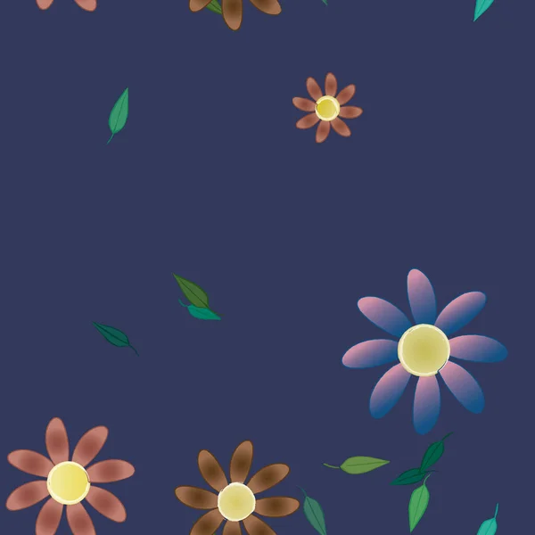 Belle Composition Avec Des Fleurs Colorées Simples Des Feuilles Vertes — Image vectorielle