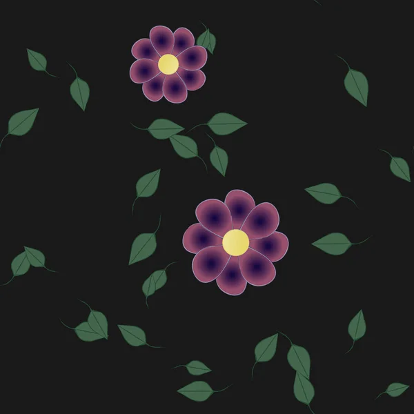 Mooie Compositie Met Eenvoudige Gekleurde Bloemen Groene Bladeren Monochrome Achtergrond — Stockvector