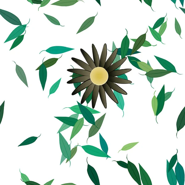 Hermosa Composición Con Flores Colores Simples Hojas Verdes Fondo Monocromo — Vector de stock