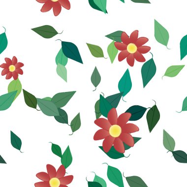 Botanik çiçek desenli arkaplan, çiçek vektörü çizimi