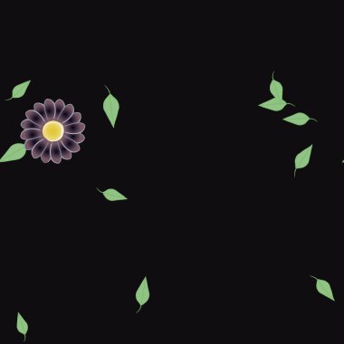 Tek renkli arka planda basit renkli çiçekler ve yeşil yapraklarla güzel kompozisyon, vektör illüstrasyonu