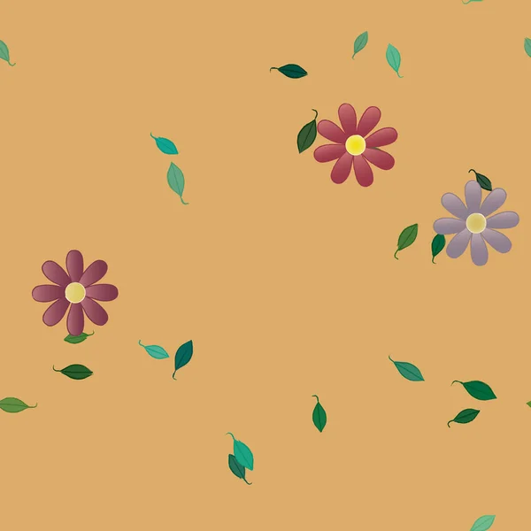 Belle Composition Avec Des Fleurs Colorées Simples Des Feuilles Vertes — Image vectorielle