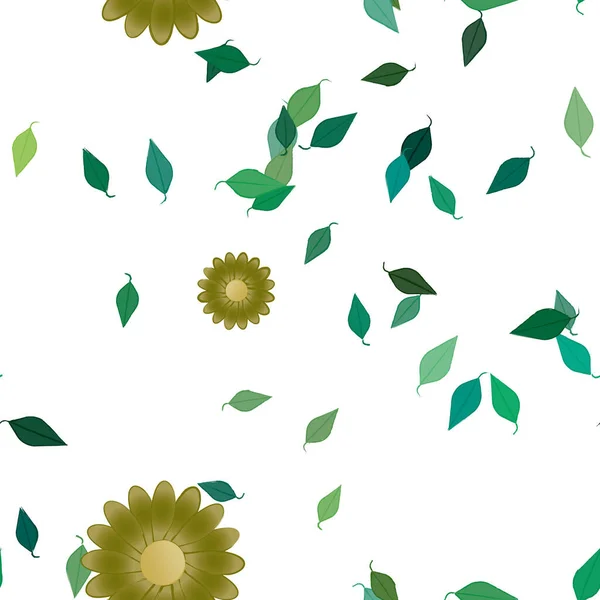 Beautiful Composition Simple Colored Flowers Green Leaves Monochrome Background Vector — Stock Vector