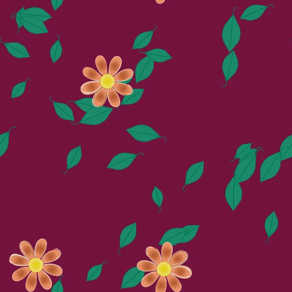 Motif Sans Couture Vectoriel Avec Des Fleurs Des Feuilles — Image vectorielle